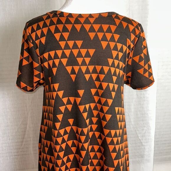 LLR S Carly Black Orange Triangular Print Crewneck Short Sleeve Hi Low Dress - Picture 4 of 12